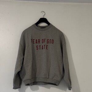 ESSENTIALS sweatshirt Fear of God Grey Crewneck with Red 'STATE' Lettering